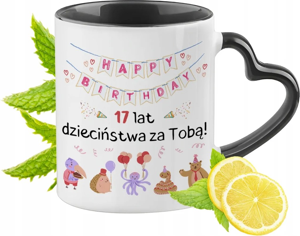 Születésnapra 17 17-es Fekete Bögre Szív Alakú Füllel Ajándék