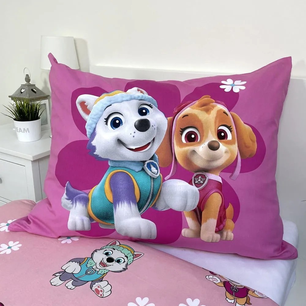 Rózsaszín egyszemélyes pamut gyerek ágyneműhuzat 140x200 cm Paw Patrol "Heroic" – Jerry Fabrics