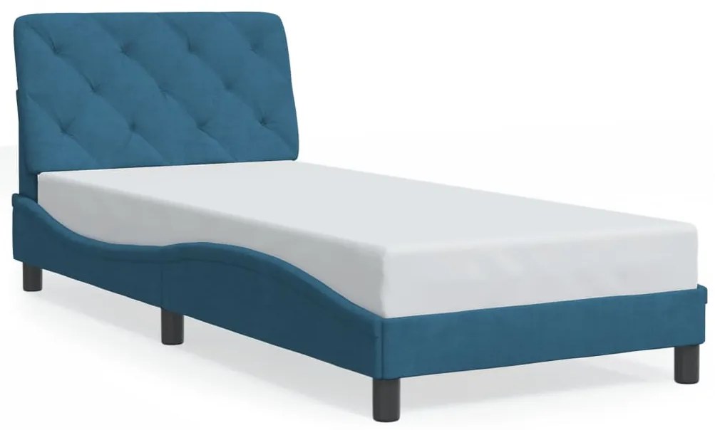 kék bársony ágykeret matrac nélkül 90 x 190 cm