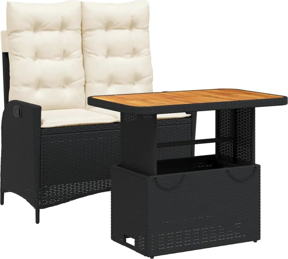 vidaXL 2 részes fekete polyrattan kerti étkezőgarnitúra párnával