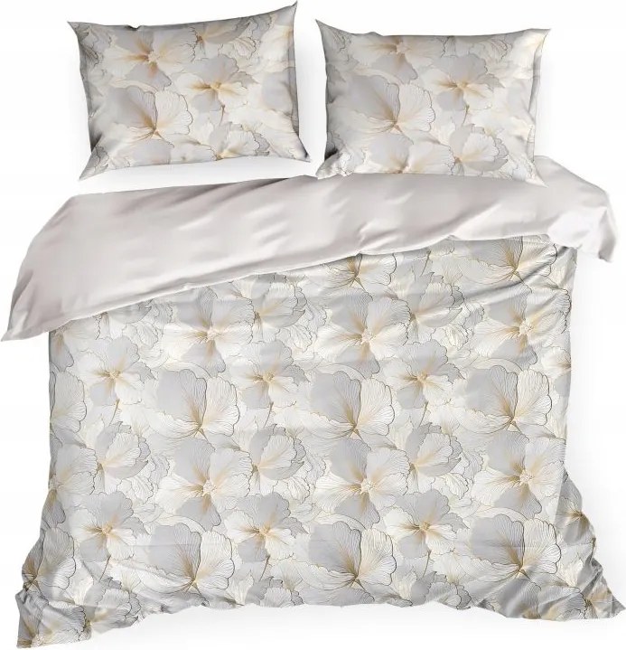 Szatén ágyneműhuzat dobozban Elmira 160x200 Eurofirany bézs szürke virágok