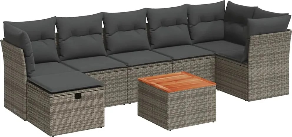 vidaXL 8 részes szürke polyrattan kerti ülőgarnitúra párnákkal