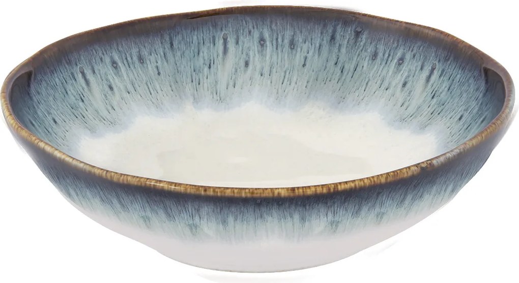 Kerámia tányér leveshez 19 cm Boho krém fehér kék