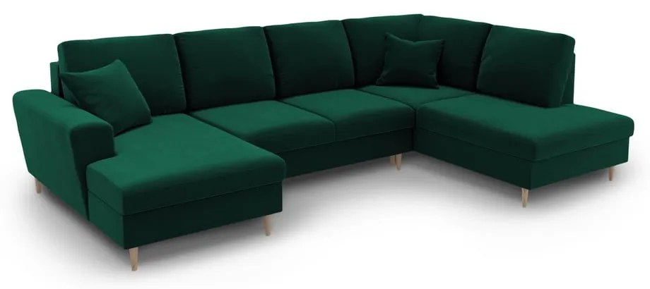 Zöld bársony kinyitható tárolóhelyes sarokkanapé (jobb oldali-U alakú) Kyoto – Cosmopolitan Design