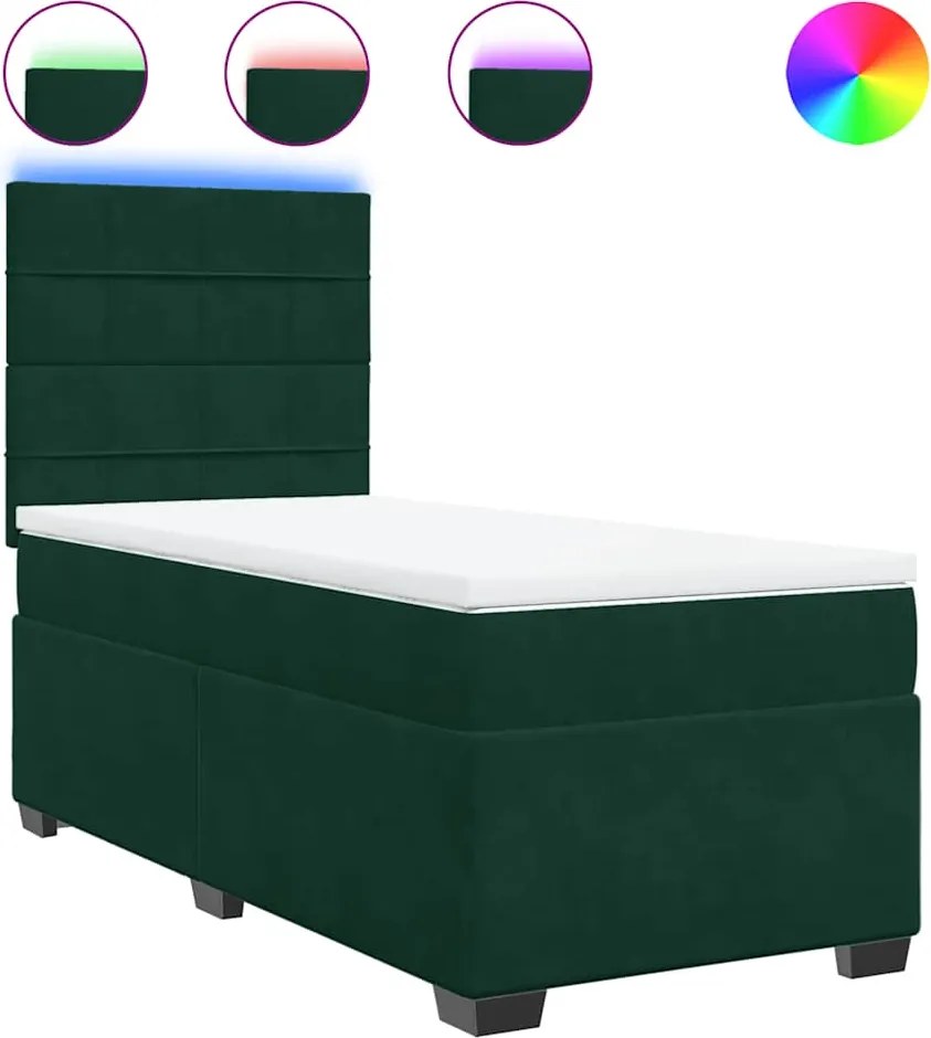 vidaXL sötétzöld bársony rugós ágy matraccal 100 x 200 cm