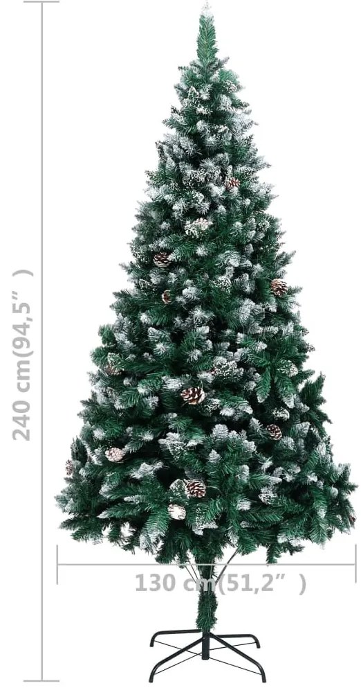 műkarácsonyfa fenyőtobozokkal és fehér hóval 240 cm