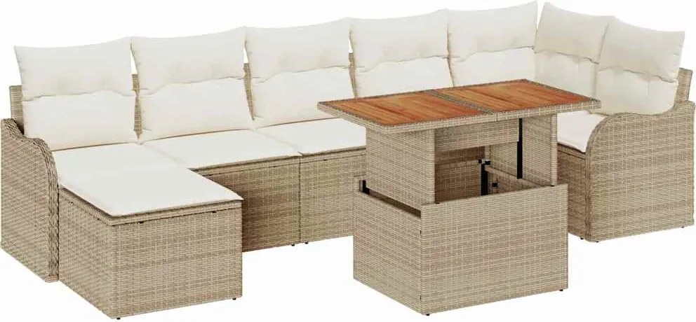 vidaXL Kerti Kanapé Szett tárolóval 8 pcs Bézs Poli rattan