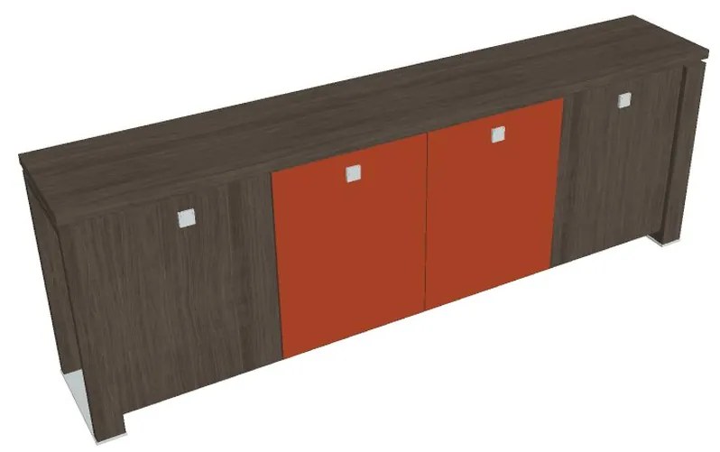 Verno+ S alacsony szekrény 260 x 46 x 90 cm, kombinált ajtó, antracit tölgy / narancs