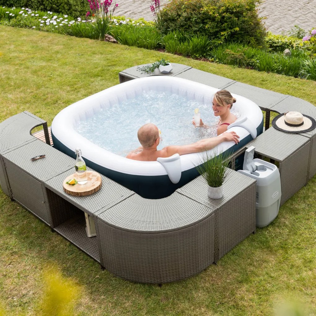 Lay-Z-Spa négyzet alakú rattan jakuzzi bútor, 188 cm, szürke