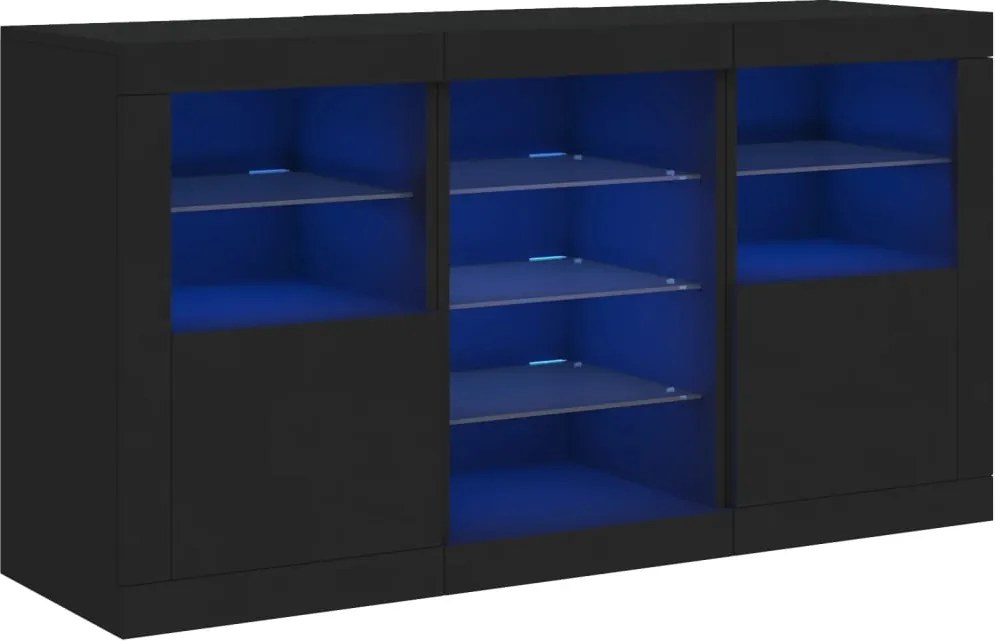 vidaXL fekete tálalószekrény LED-világítással 123 x 37 x 67 cm