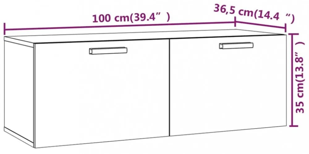 fehér szerelt fa faliszekrény 100 x 36,5 x 35 cm