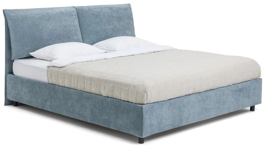 Kék kárpitozott ágyneműtartós franciaágy ágyráccsal 160x200 cm Myra Pillow – Bonami Selection