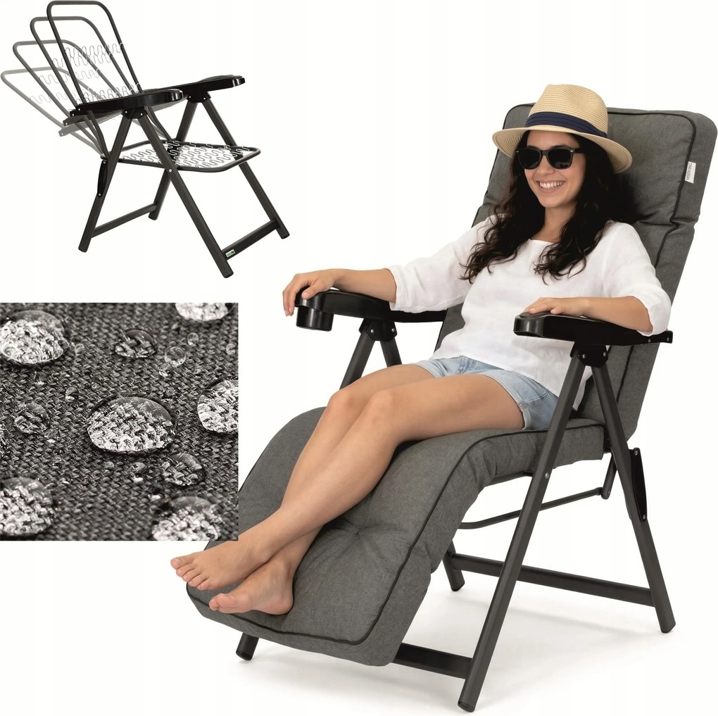 Kerti napozóágy párnával Összecsukható kerti szék párnával és lábtartóval