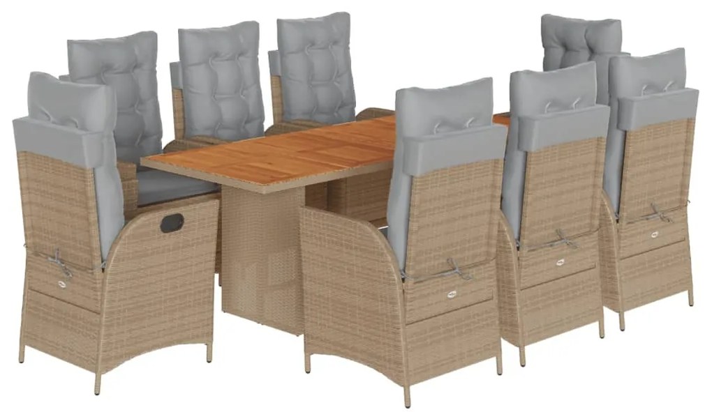 9 részes vegyes bézs polyrattan kerti étkezőgarnitúra párnákkal