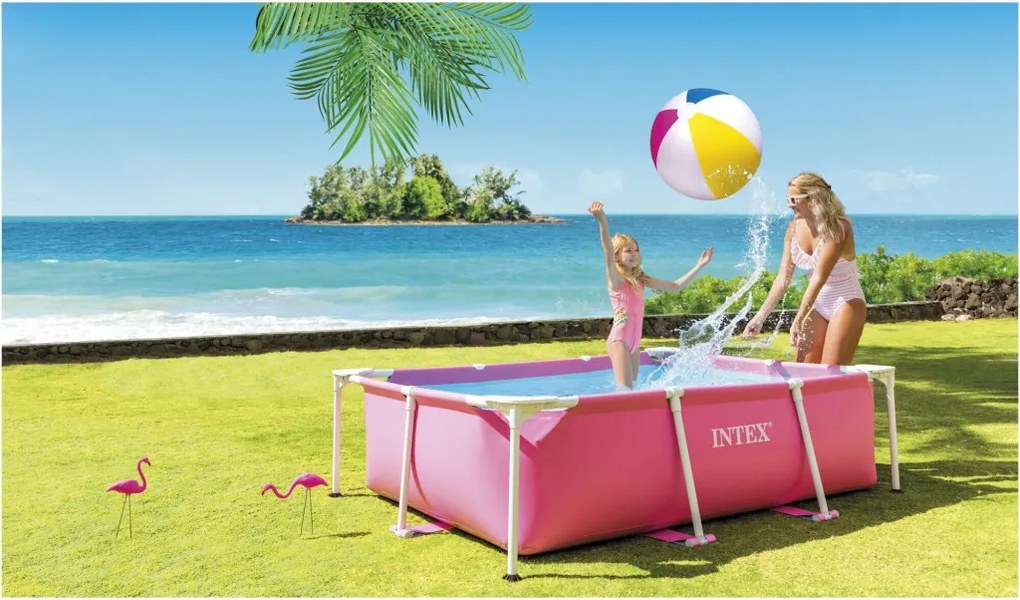 INTEX Metal medence 220 x 150 x 60 cm, rózsaszín (28266)