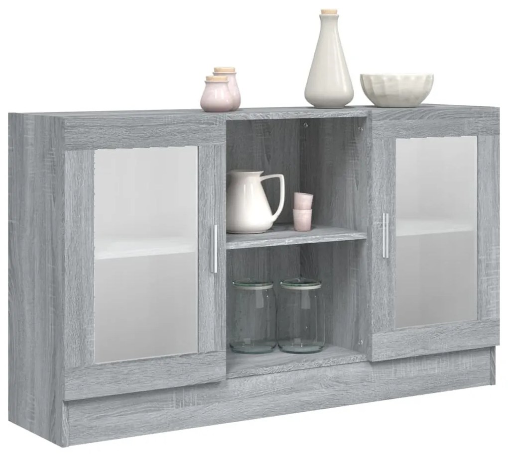 szürke sonoma színű szerelt fa vitrinszekrény 120x30,5x70 cm