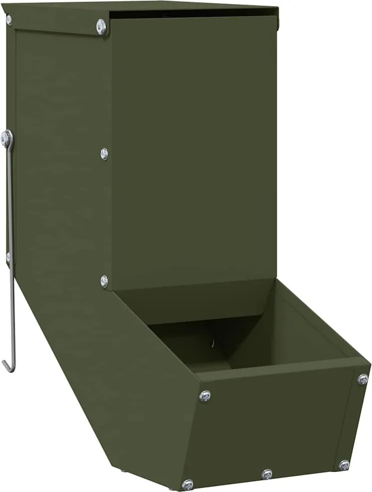 vidaXL Nyúl Etető Olajzöld 12,5 x 26 x 28,5 cm Hidegen Hengerelt Acél