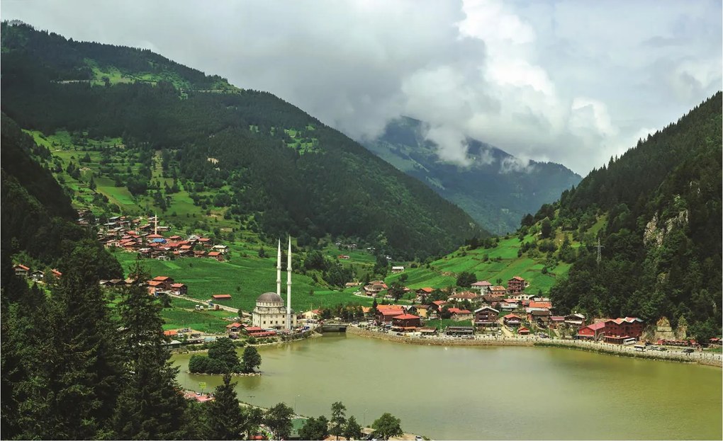 Fotótapéta Törökország Hegyek tó mecset zöld panoráma 368x254 +ragasztó