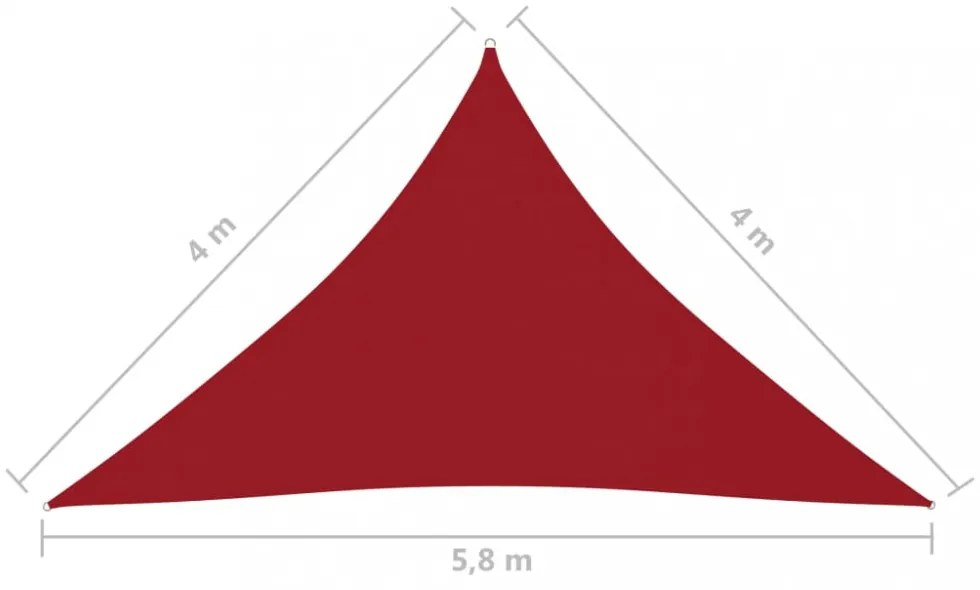 piros háromszög alakú oxford-szövet napvitorla 4 x 4 x 5,8 m