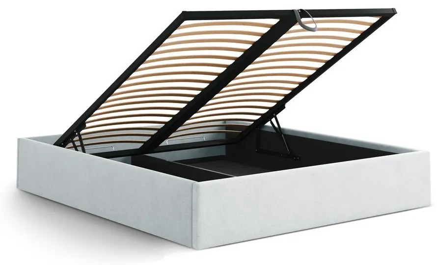 Világosszürke kárpitozott ágyneműtartós-ágytámla nélkül franciaágy ágyráccsal 160x200 cm Susan – Micadoni