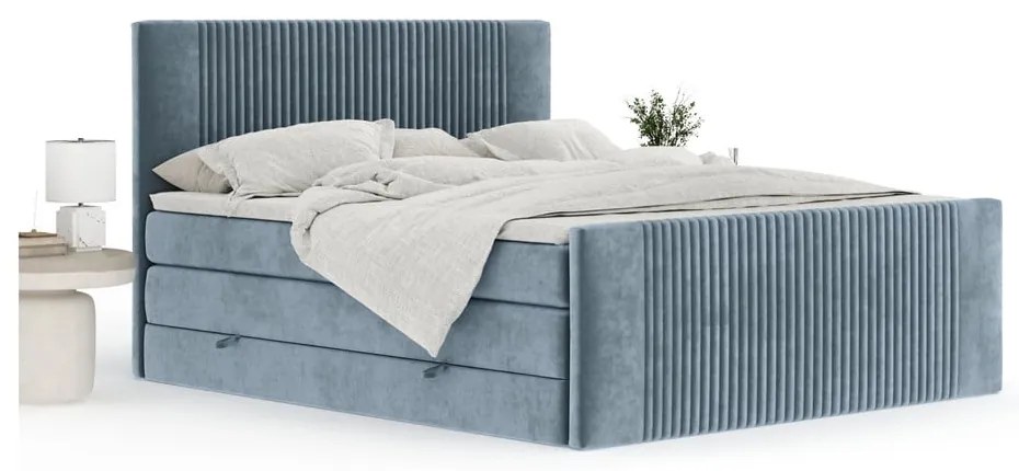 Kék ágyneműtartós boxspring ágy 140x200 cm Bergamo – Maison de Rêve