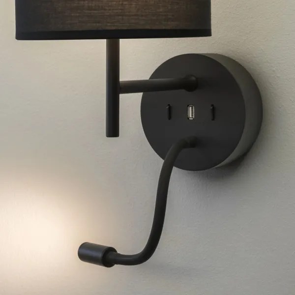 Ideal Lux - LED Rugalmas lámpa tartóval SET UP 1xE27/42W+LED/3W/230V USB fekete