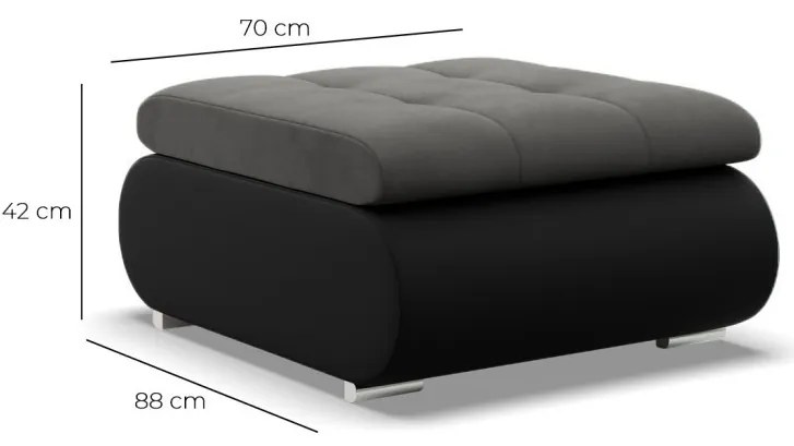 Tokio puff, bársony + műbőr, szürke - fekete