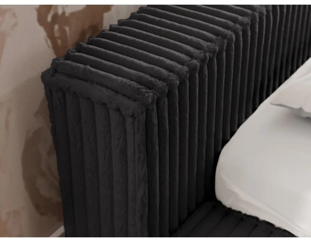 Fekete kárpitozott ágyneműtartós franciaágy ágyráccsal 160x200 cm Cloe – Ropez