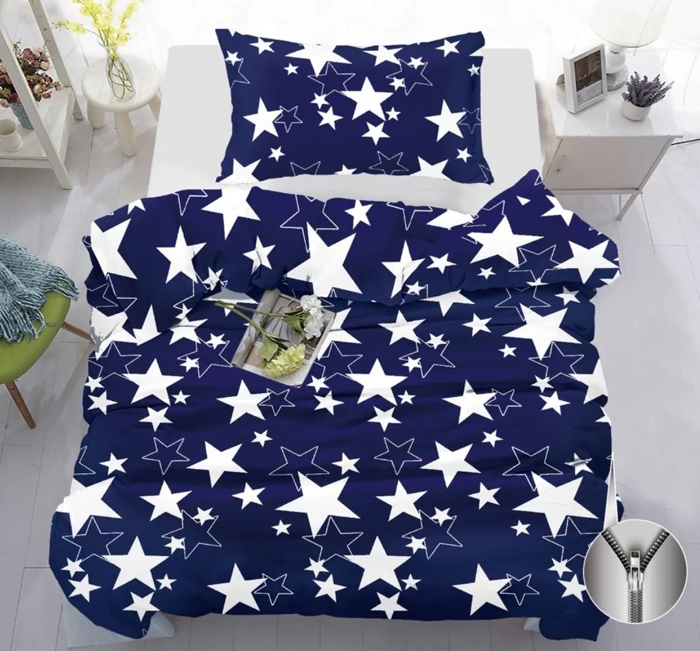 Pamut ágynemű STAR sötétkék Ágyneműhuzat mérete: 70 x 90 cm | 140 x 200 cm