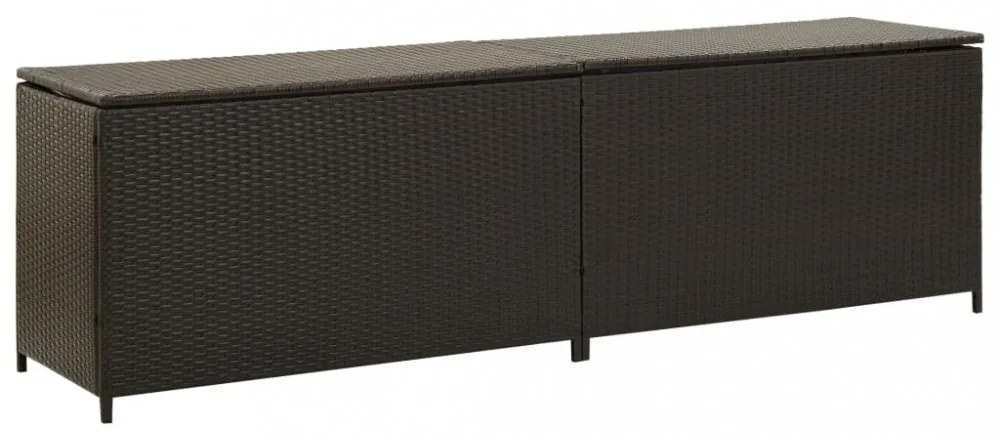 barna polyrattan kerti tárolóláda 200 x 50 x 60 cm