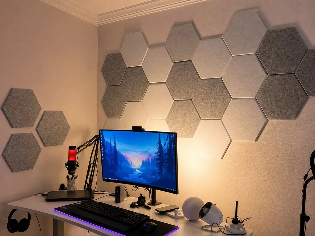 Bilnora extra sűrű Hatszögletű öntapadós hátoldalú filc hangszigetelő panel nappaliba 9mm Vastag 50*50 cm - 14 Dark Grey , 50x50x0,9cm