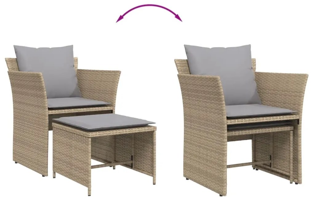 bézs polyrattan kerti szék lábtartóval