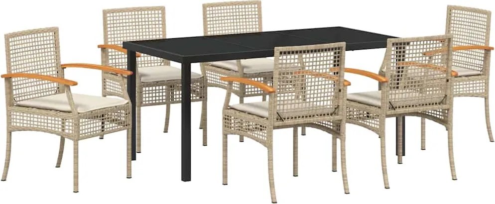 vidaXL Kert étkező szett 7 pcs Bézs polirattan