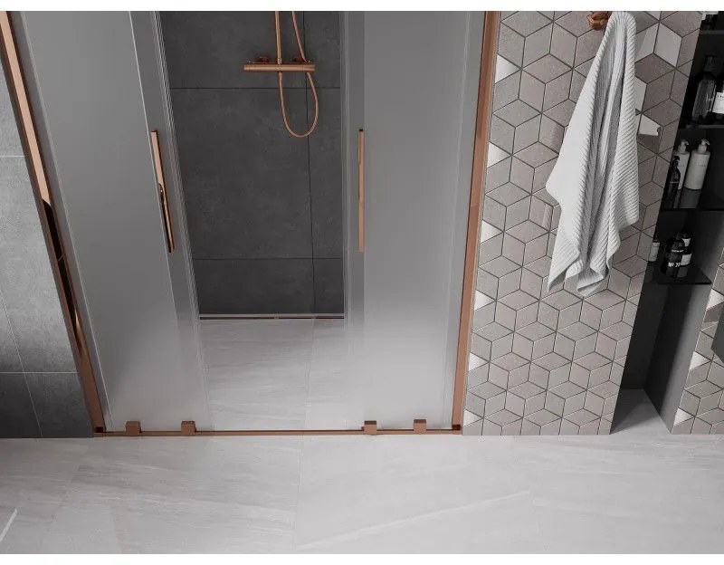 Mexen Velar Duo, tolózuhanyajtó nyitáshoz 160 cm, 8 mm-es matt üveg, rózsaszín arany, 871-160-000-32-60