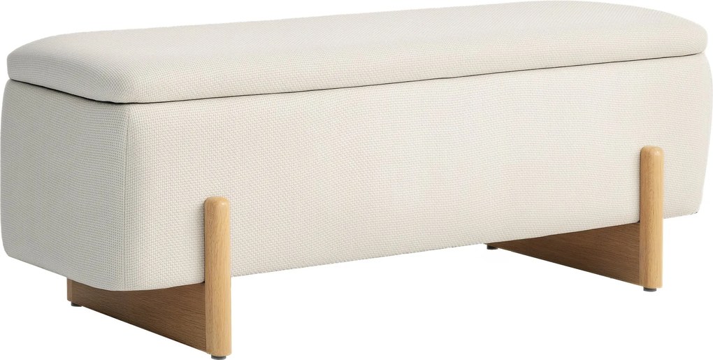 HOMCOM Tároló Pad, Kárpitozott Pad Vászon Hatással, Fából Készült Lábakkal, 111 x 44 x 44.5 cm, Krém | Aosom