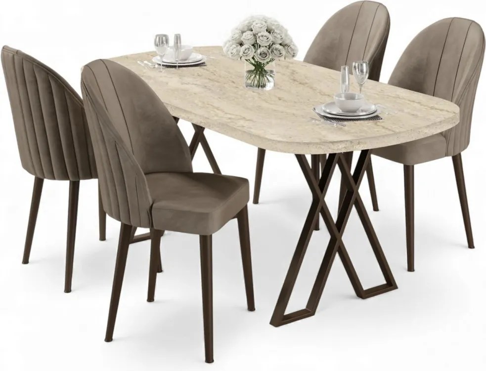Kaye étkezőgarnitúra, travertin-cappuccino, 168 cm – TR240CHR2825
