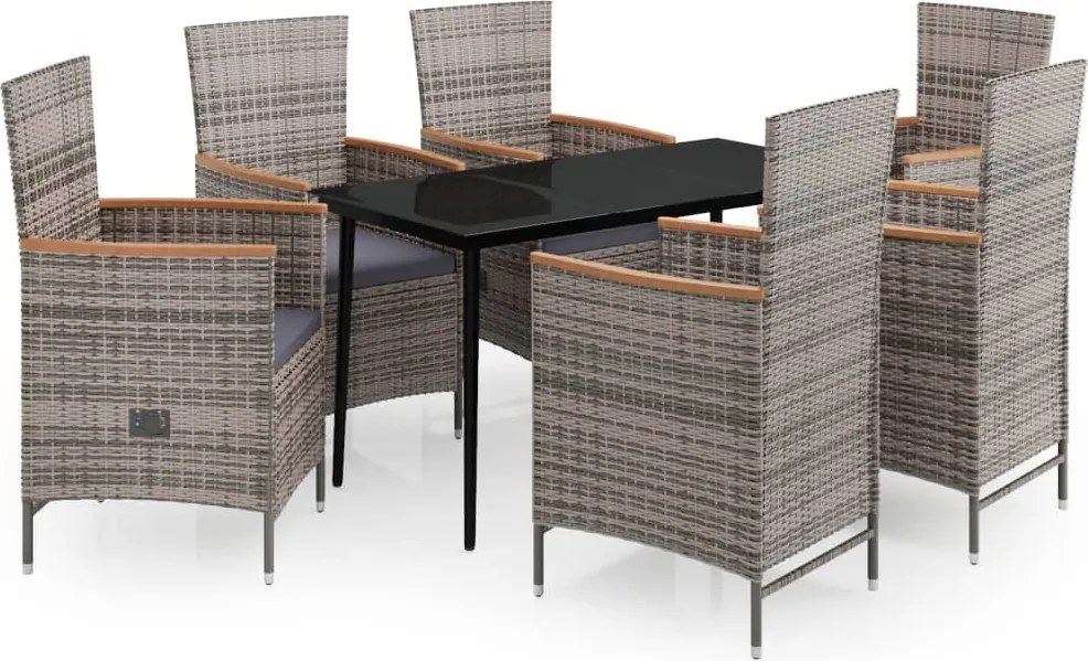 vidaXL 7 részes szürke kerti étkezőgarnitúra párnákkal