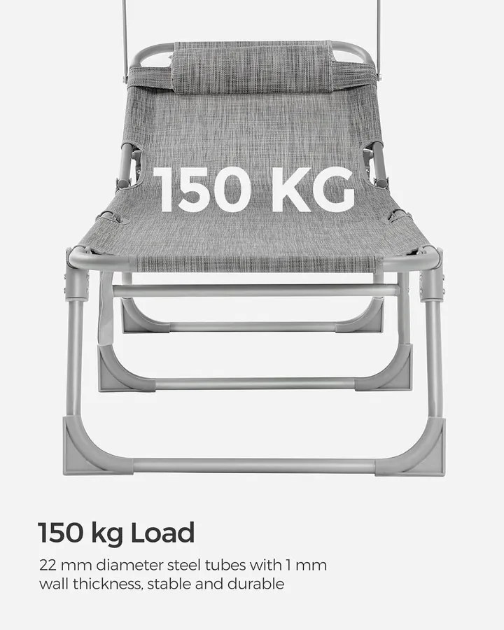 Összecsukható napozóágy napellenzővel 53 x 193 x 29,5 cm, 150 kg-ig terhelhető