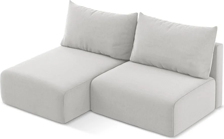 Világosszürke bársony kinyitható-tárolóhelyes sarokkanapé (bal oldali-heverő résszel) Kalena – Makamii