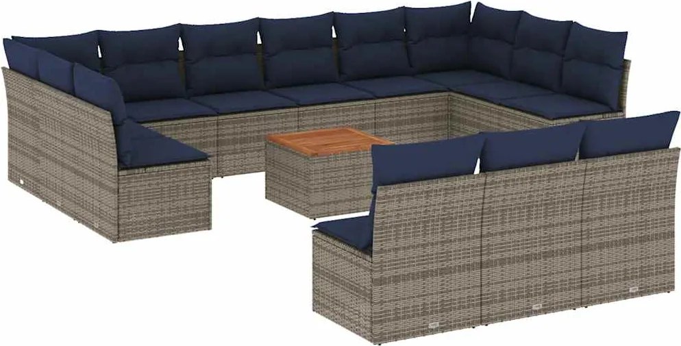 vidaXL 14 részes szürke polyrattan kerti ülőgarnitúra párnákkal
