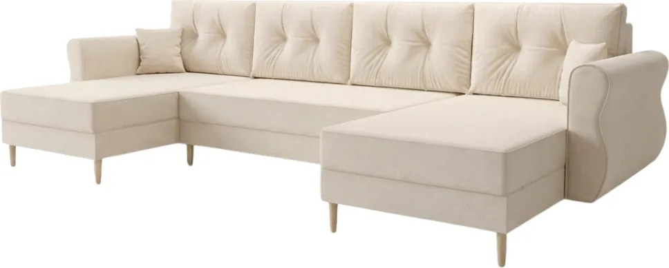 Ágyazható U alakú kanapé SILVIANO 300x140 cm, krém színű + 2 db díszpárna INGYEN