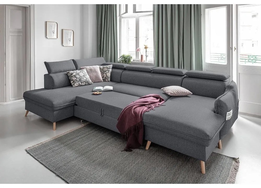 Sötétszürke kinyitható sarokkanapé (bal oldali) Sweet Harmony – Miuform