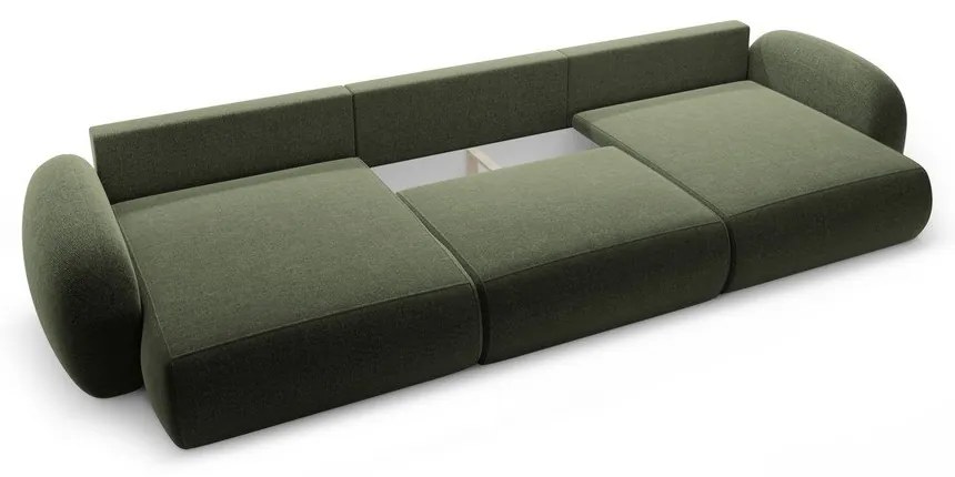 Zöld zsenília kinyitható-tárolóhelyes (U alakú) sarokkanapé Tonale – Cosmopolitan Design