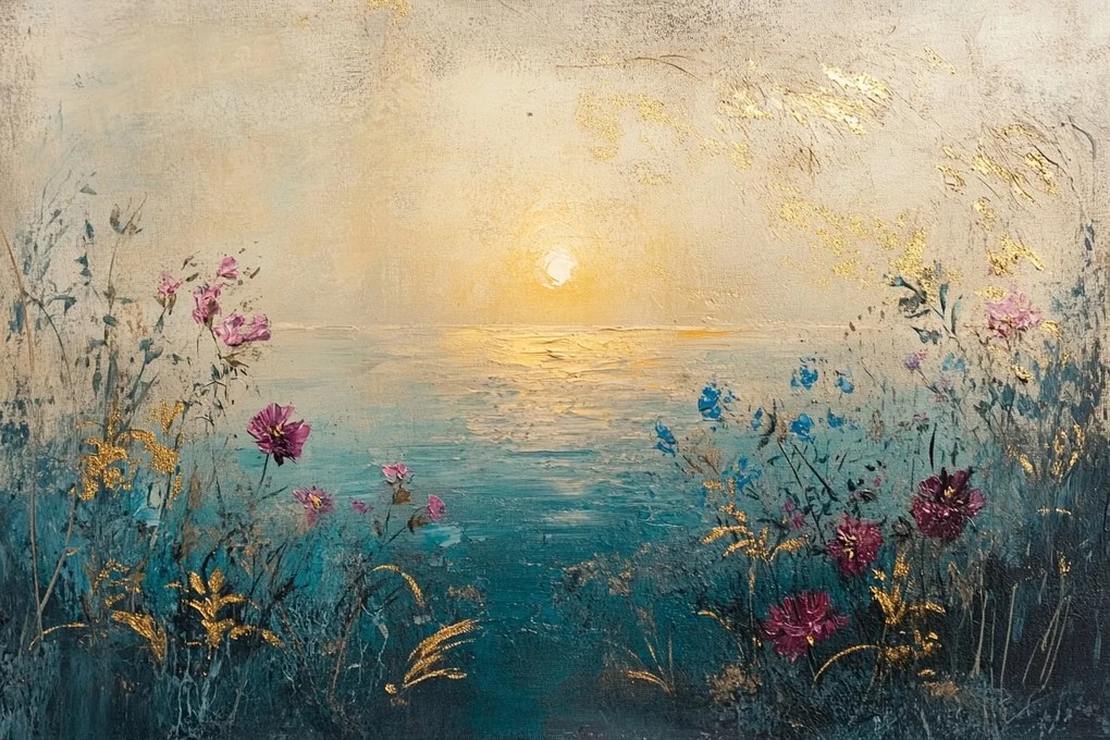 Vászonkép Canvas Tájkép Víz Tenger Tengerpart Virágok Nap 60x40