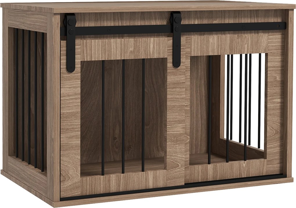 PawHut Kutya kennel beltéri állatoknak 1 csúszóajtóval, oldalasztallal, fém fából készült hatással, mérete: 57H x 80L x 54W cm | Aosom
