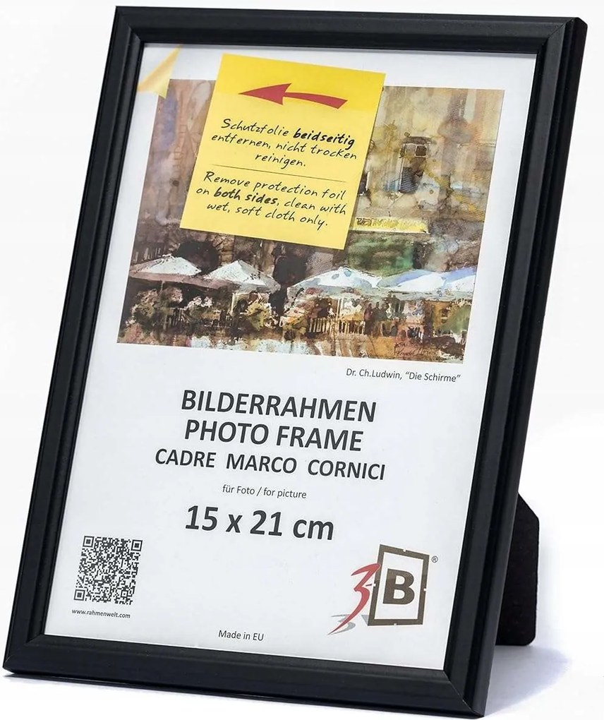 Képkeret fa akril üveg lógó álló fekete 15x21cm