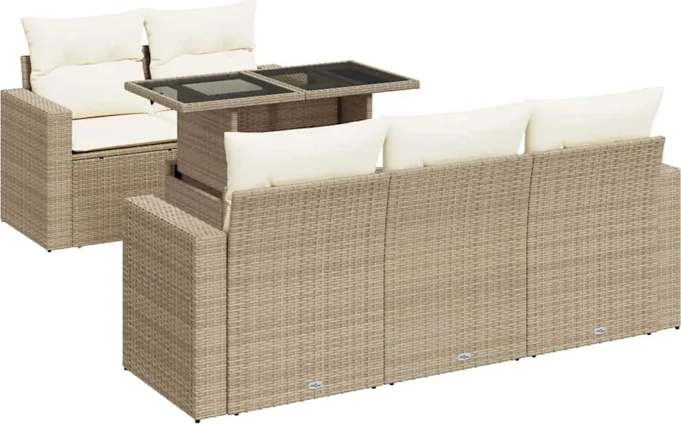 vidaXL 6 részes bézs polyrattan kerti ülőgarnitúra párnával