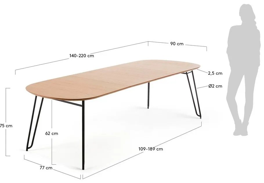 Natúr színű bővíthető étkezőasztal tölgyfa dekorral 90x140 cm Novac – Kave Home