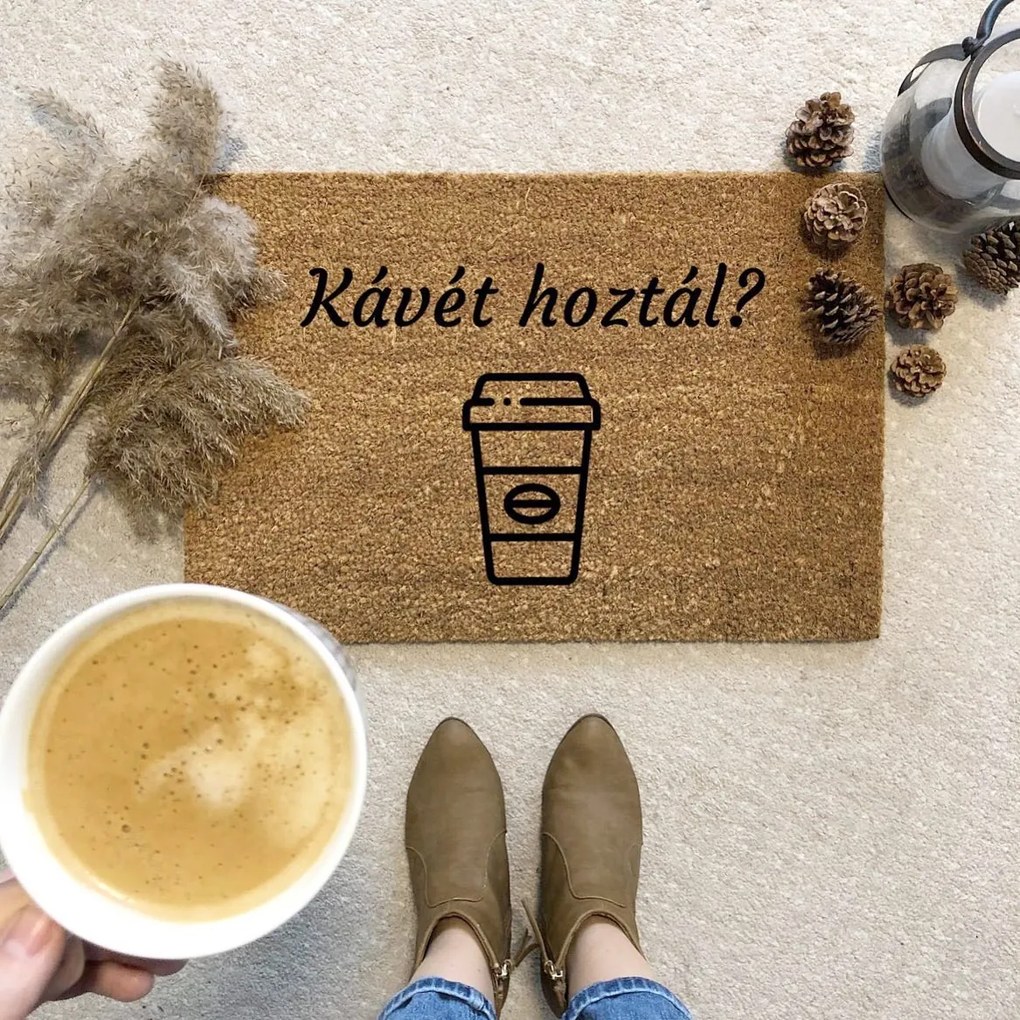 Kávét hoztál? vicces feliratos kókusz lábtörlő - több méretben (Válassz méretet: 60*90 cm, Válassz szállítási opciót: Normál szállítást kérek)