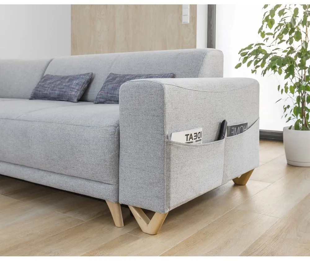 Világosszürke kinyitható-tárolóhelyes sarokkanapé (bal oldali-L alakú) Classy Sophie – Miuform